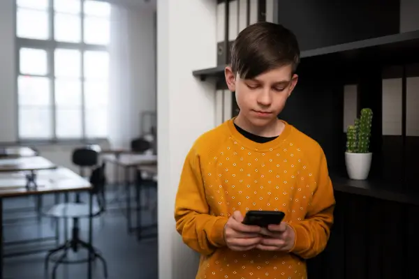 Teen browsing phone